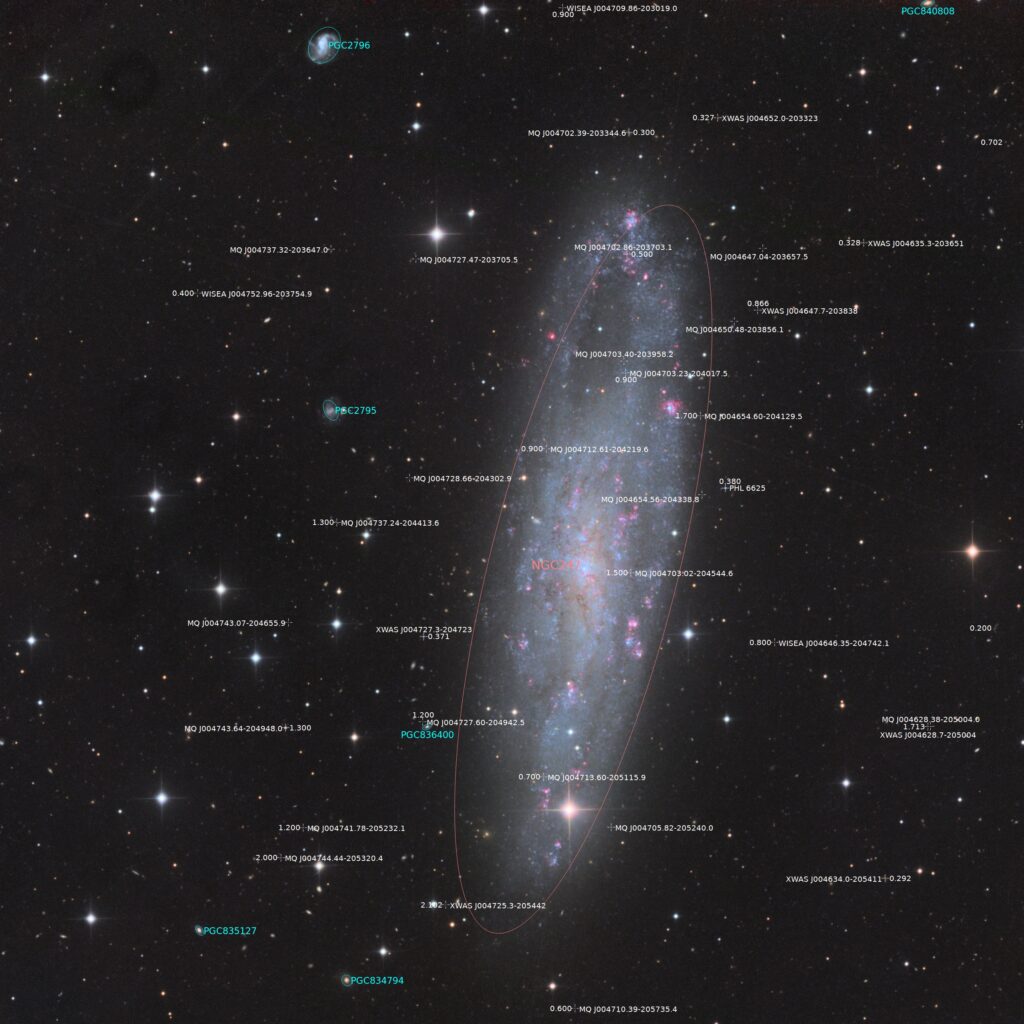 NGC 247 (Telescope Live, CHI-1) annotated