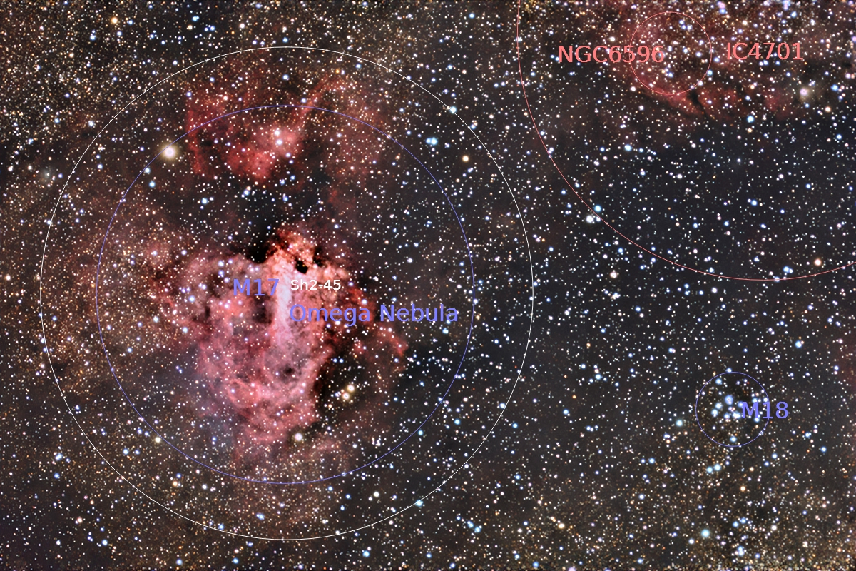 Messier 17, annotated