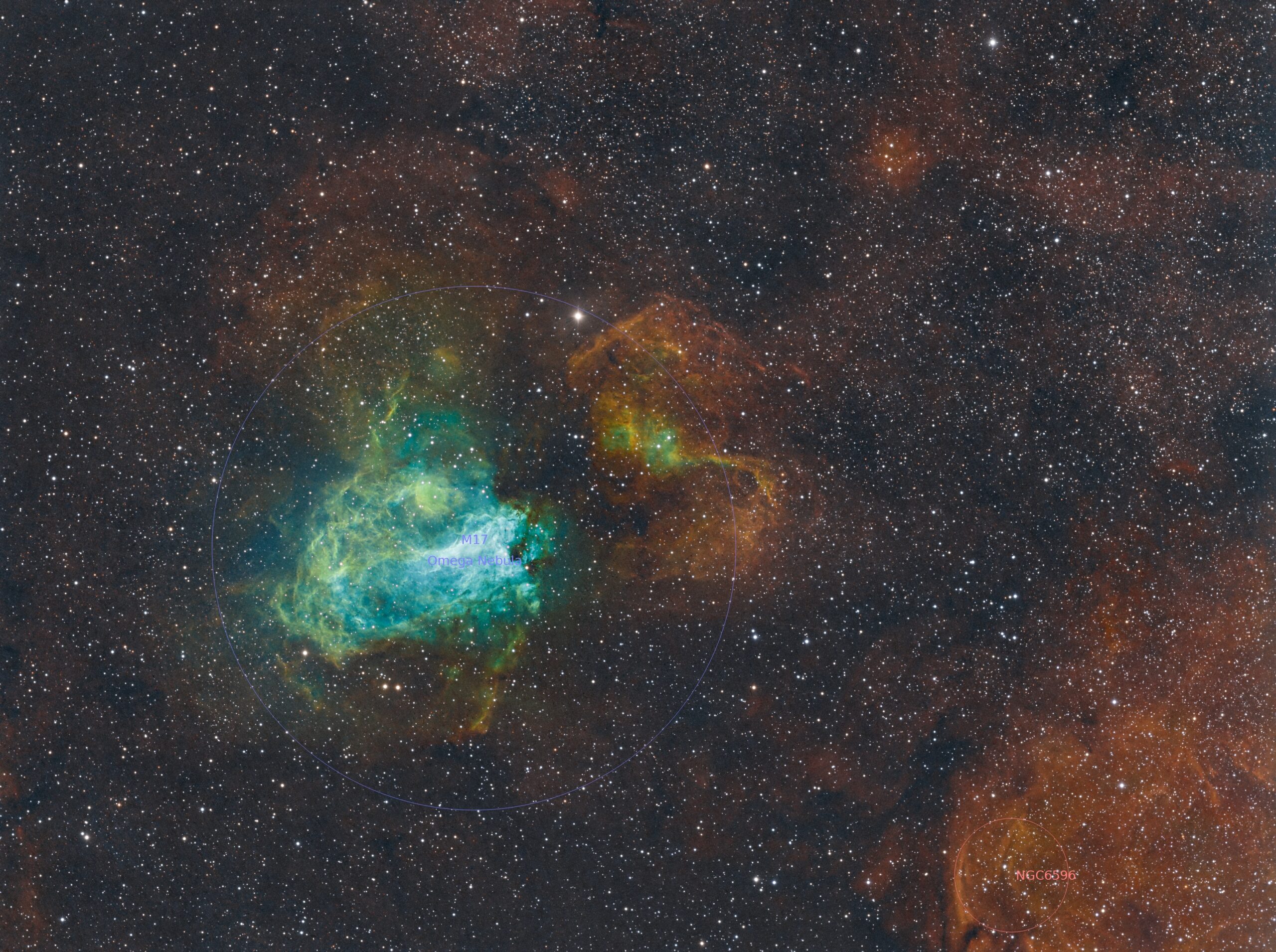 Messier 17, annotated