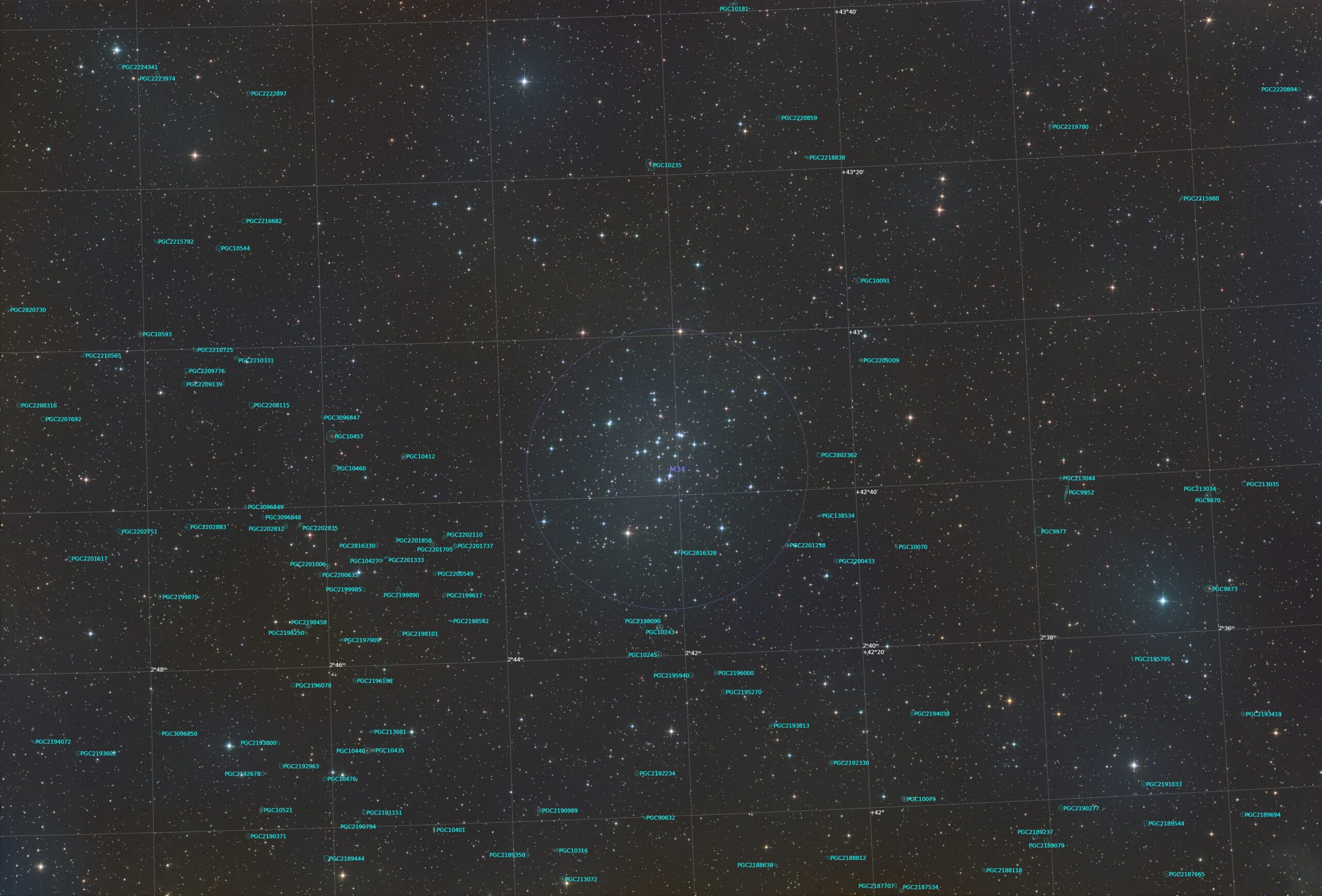 Messier 34 annotated