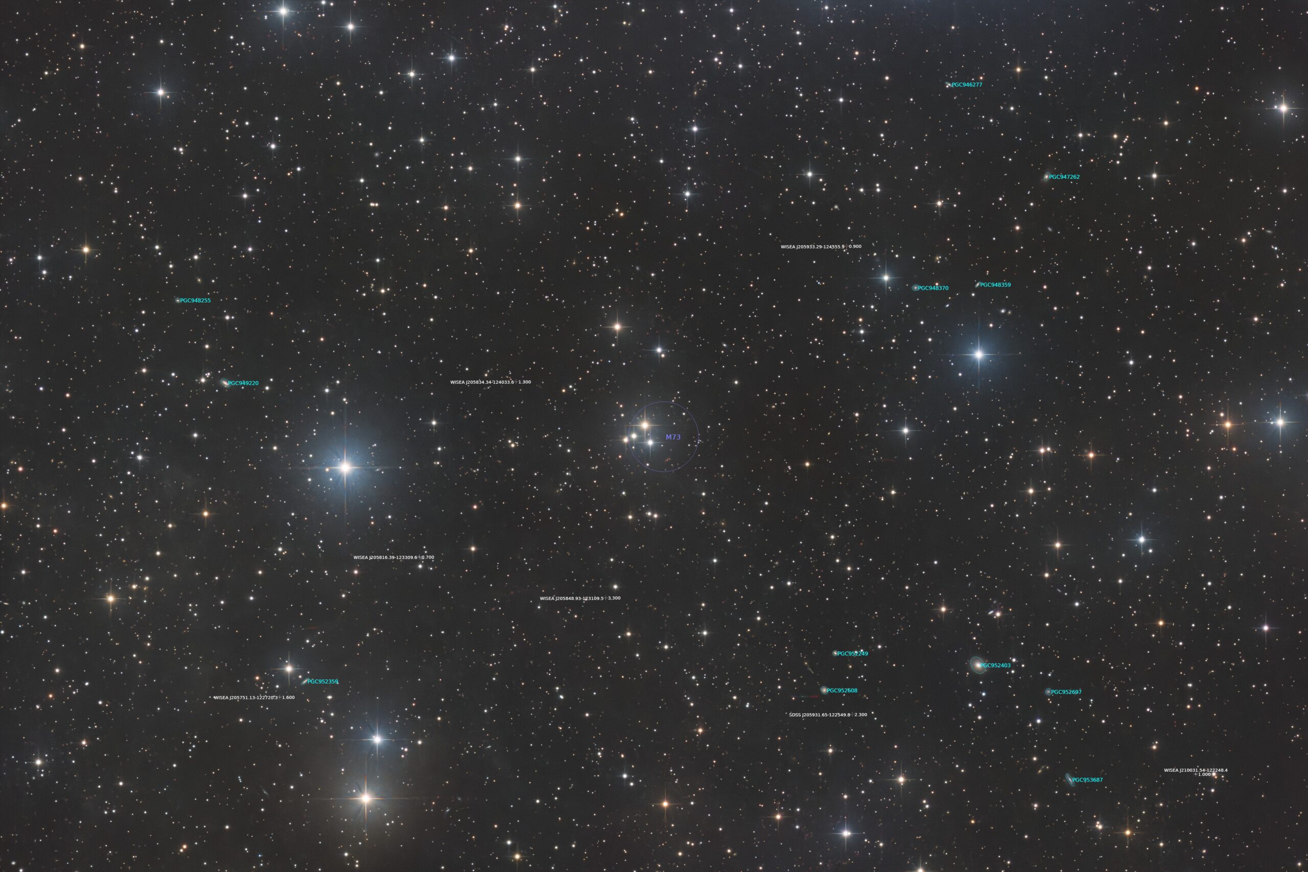 Messier 73, 12", annotated