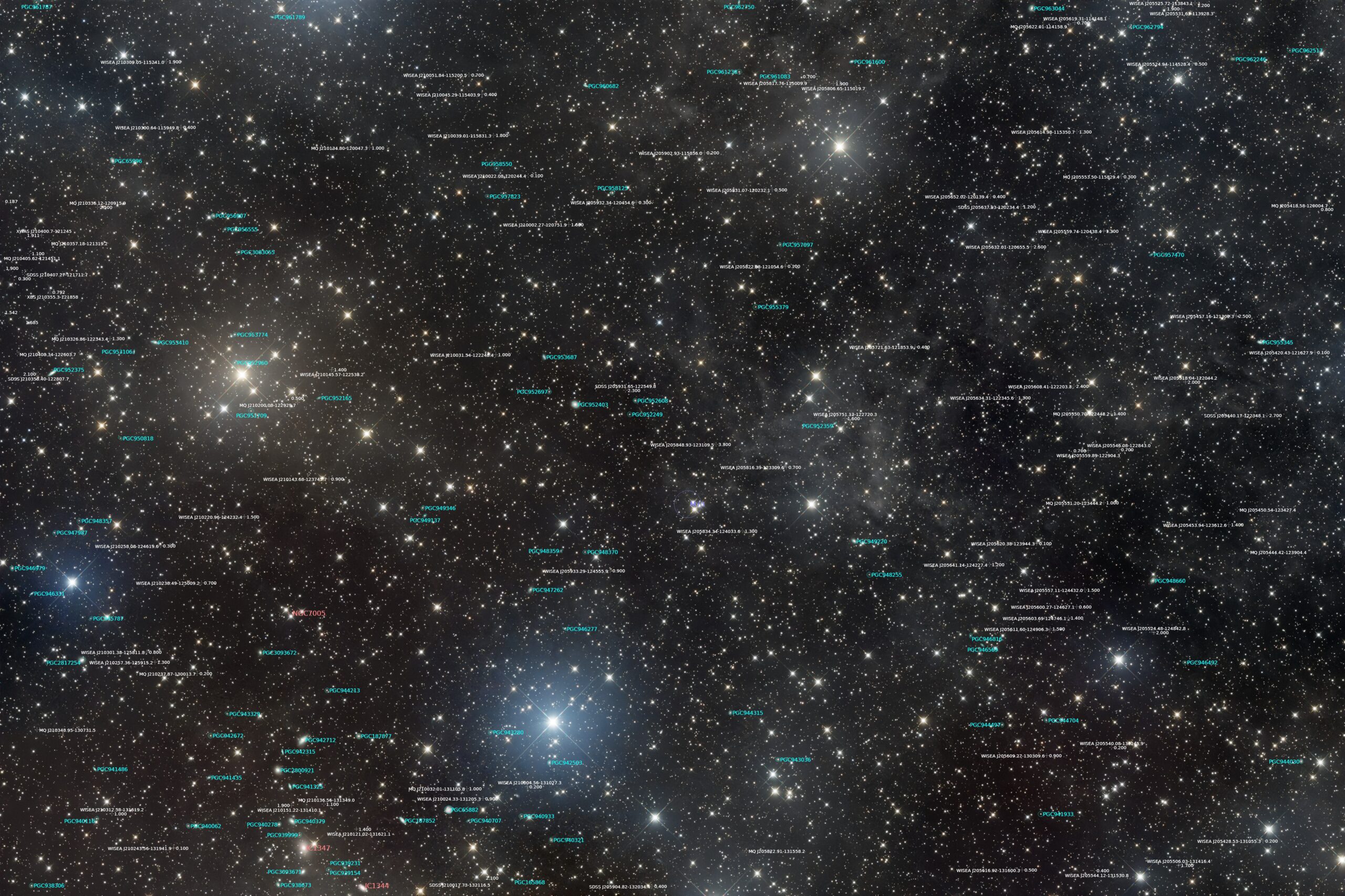 Messier 73, Tak, annotated