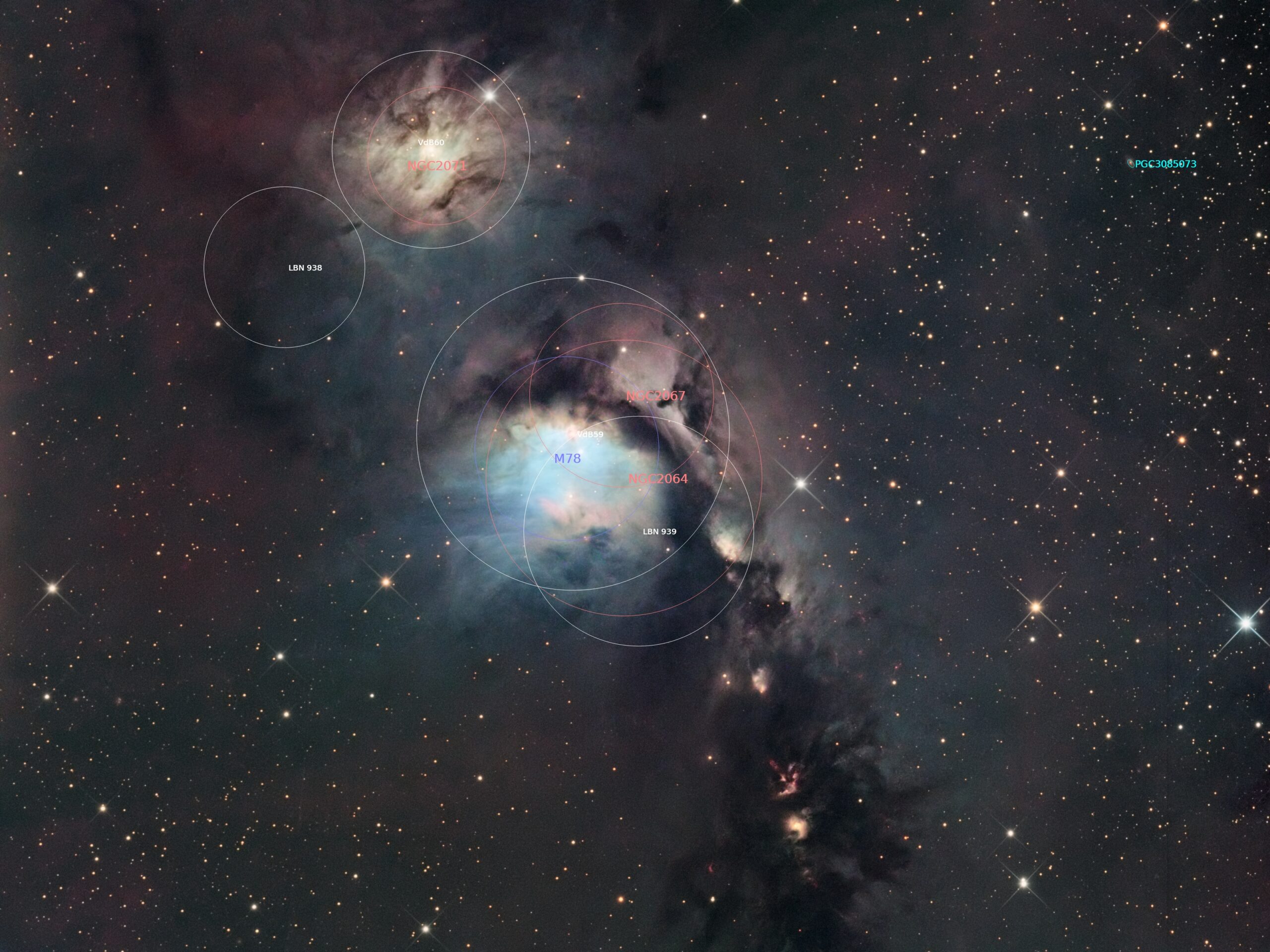Messier 78, annotated