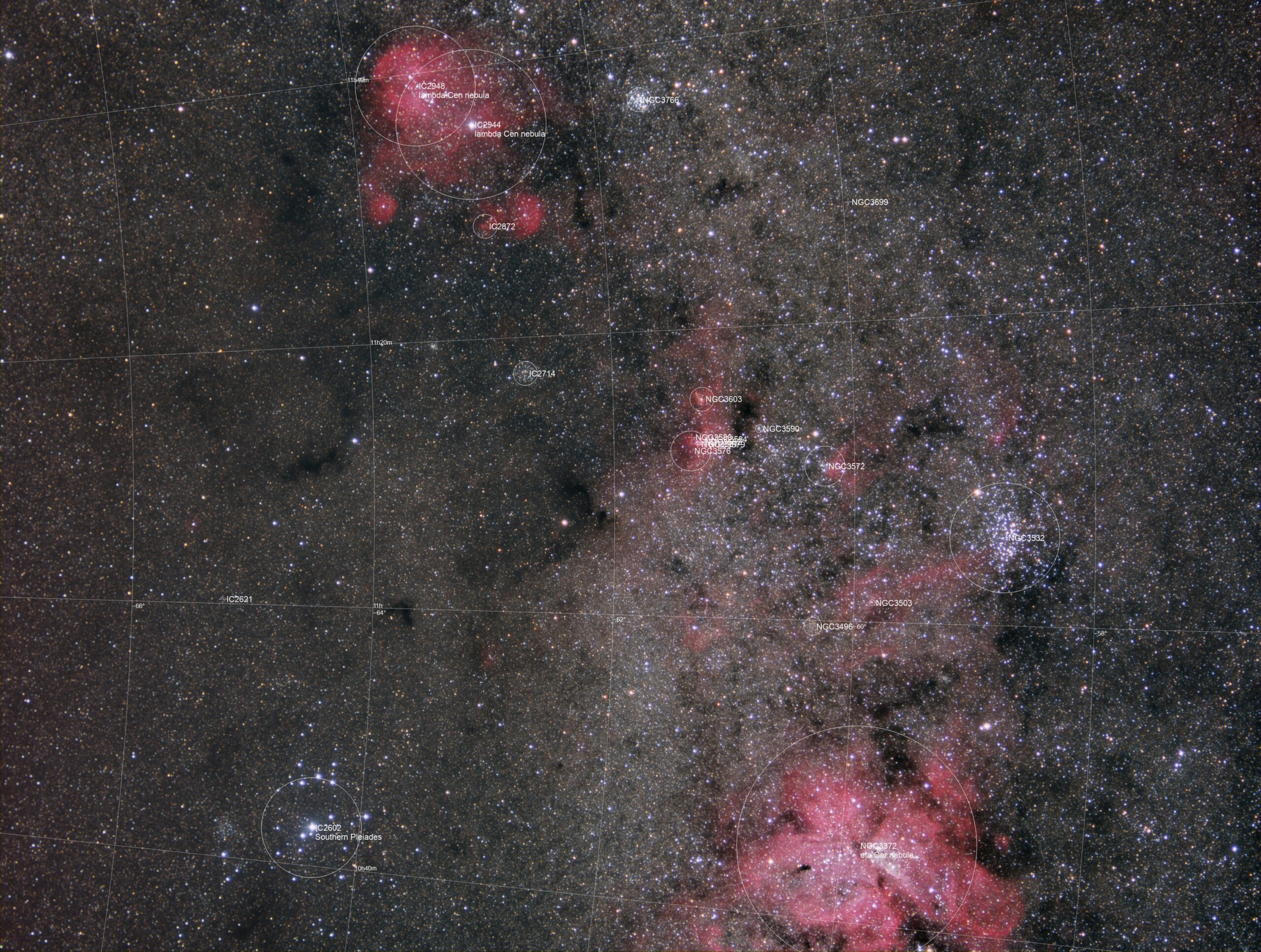 NGC 3372, 2015, annotated