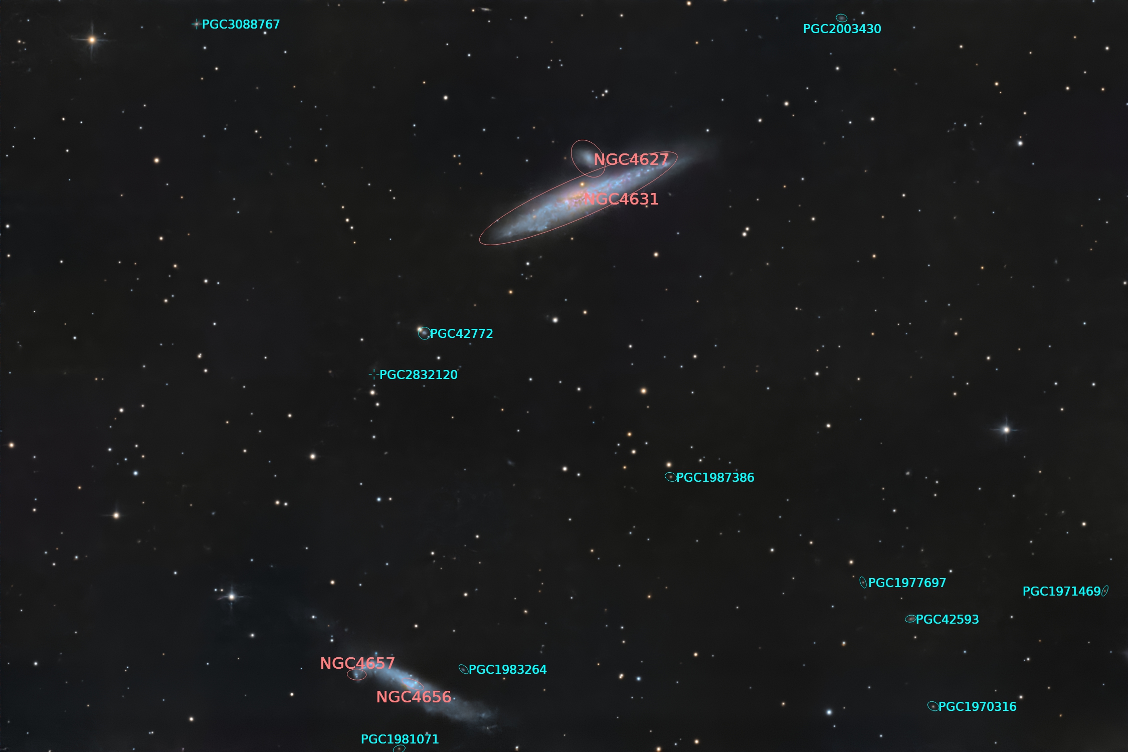 NGC 4631, 2010, annotated