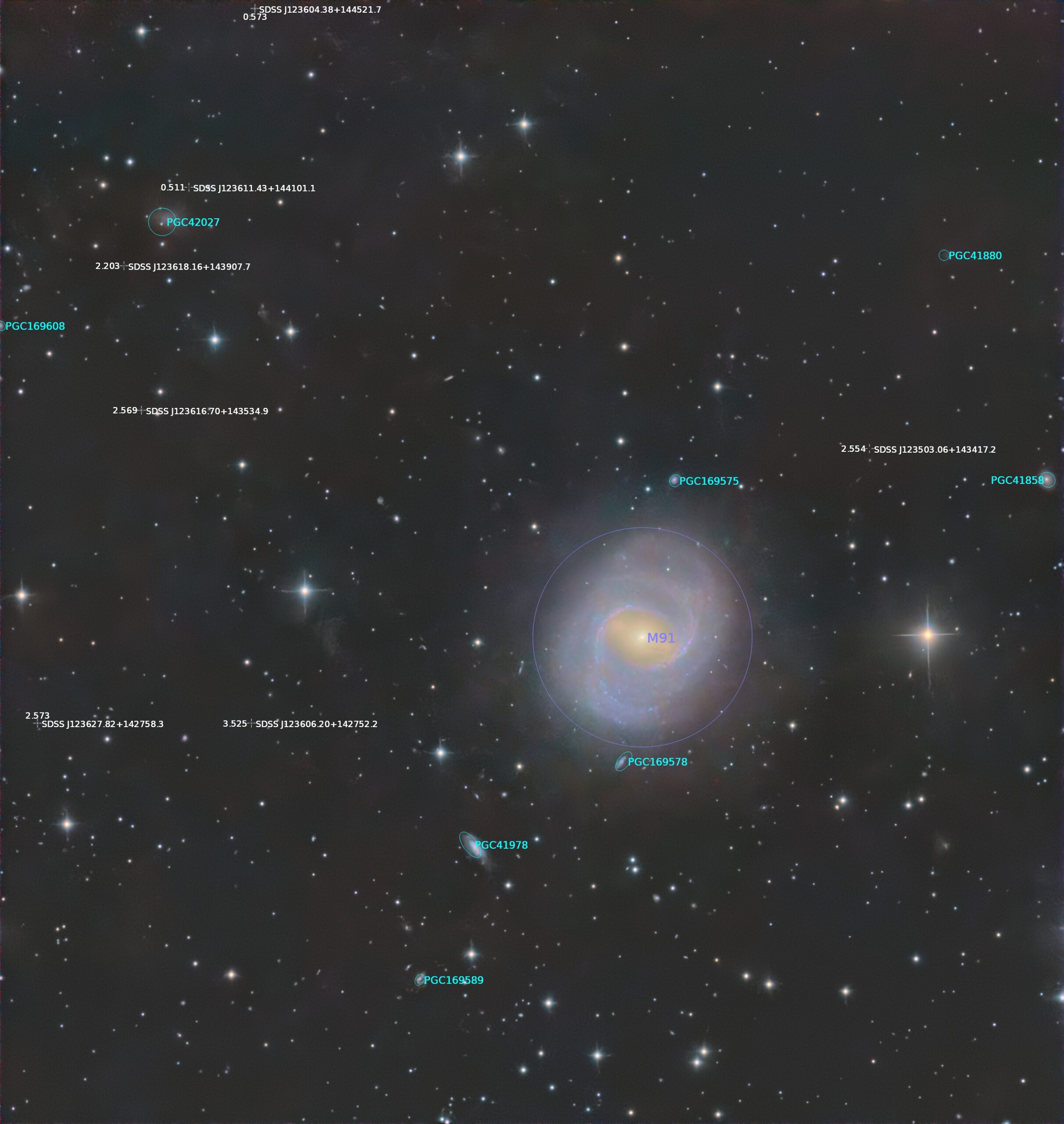 Messier 91 annotated